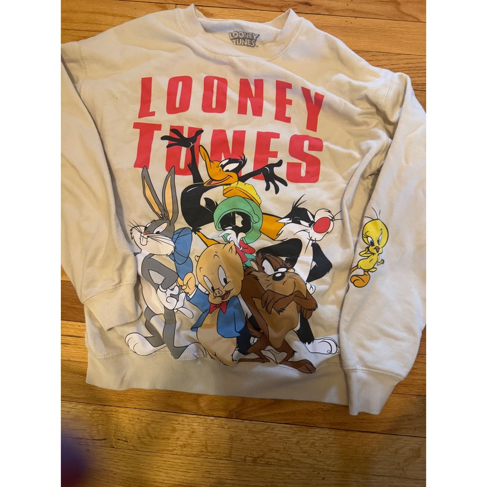 Looney Tunes Characters Crewneck Sweatshirt Beige Bugs Bunny Daffy Duck Tweety
